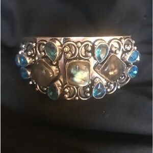 Labradorite Blue Topaz 925 Sterling Silver Cuff Bracelet